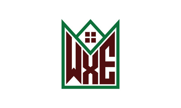 WXE initial letter real estate builders logo design vector. construction, housing, home marker, property, building, apartment, flat, compartment, business, corporate, house rent, rental, commercial