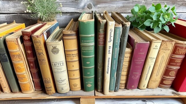 Classic Book Assortment on a Wooden Bookshelf