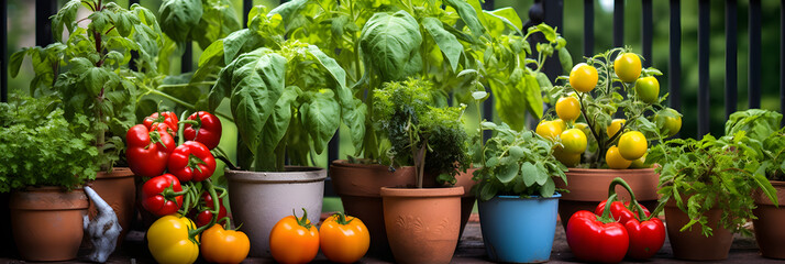 Fototapeta na wymiar Urban Farming - Cultivation of Dwarf Variety Vegetables in Balcony Garden