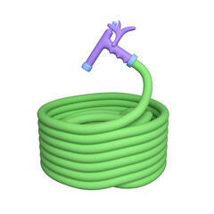 3d green garden hose isolated on white background. Watering equipment in the garden. Agricultural working equipment. 3d rendering