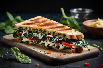 Knuspriger Spinat-Panini mit roter Paprika und cremigem Käse – ein Genuss für jeden Tag