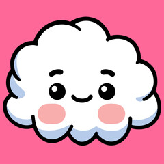 A cute white cloud with a smiling face and rosy cheeks, set against a bright pink background.
