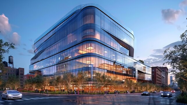 3d Business building with rounded edges