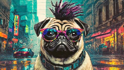 A punk style pug with mohawk hair