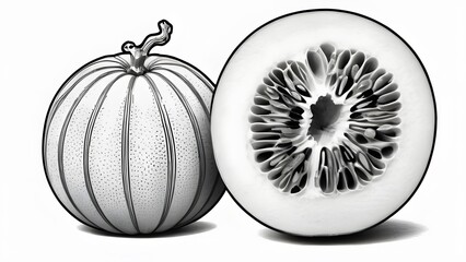 Coloring page - Melon, coloring book style, Generative AI, Generative, AI