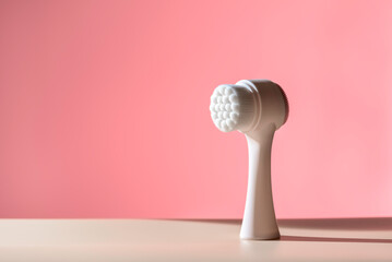 Brush for washing and cleansing the face. Hygienic device. Female beauty.