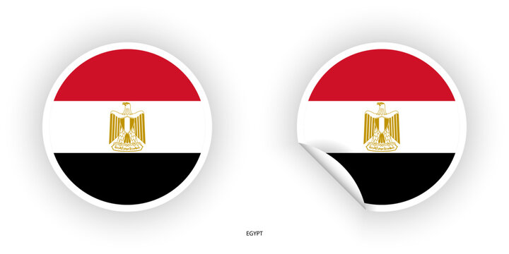 Egypt sticker flag icon set in circle shape and circular shape with peel off on white background.