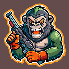 Street-style tshirt sticker a gorilla cartoon character holding a gun