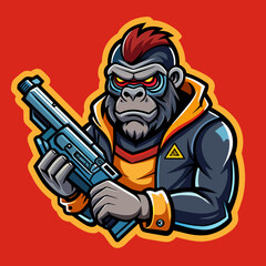 Street-style tshirt sticker a gorilla cartoon character holding a gun