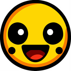 Fototapeta premium A yellow cartoon smiley face with big eyes and a wide open mouth, smiling happily.