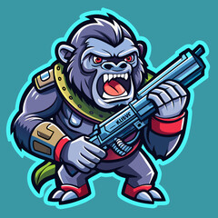 Obraz premium Street-style tshirt sticker a gorilla cartoon character holding a gun