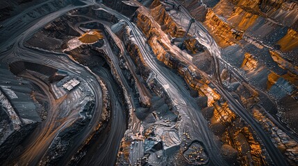 Huge iron ore quarry iron ore quarry top view Aero photo shoot. - obrazy, fototapety, plakaty