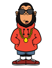 Funky Monkey cartoon characters wearing sunglasses, gold chain necklace, hoodie jacket, jeans shorts, and sneakers. Best for mascot, logo, and sticker for streetwear shop