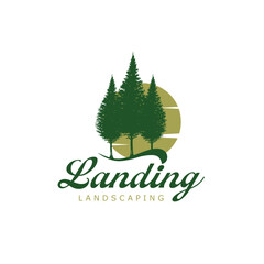 landscaping logo design with pine tree and sun design elements