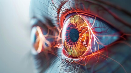 Detailed 3D hologram of human eye anatomy for focused study and medical research - obrazy, fototapety, plakaty