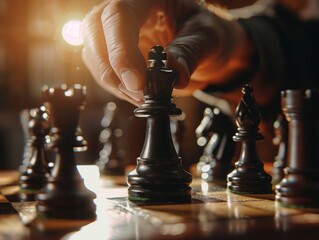 Chess Player Decides King's Move on a Board of Strategy.