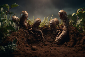 worms in the soil - obrazy, fototapety, plakaty
