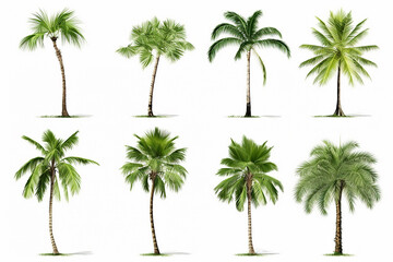 Fototapeta na wymiar Set of coconut tree isolated on white background used for advertising decorative architecture. Summer and beach concept