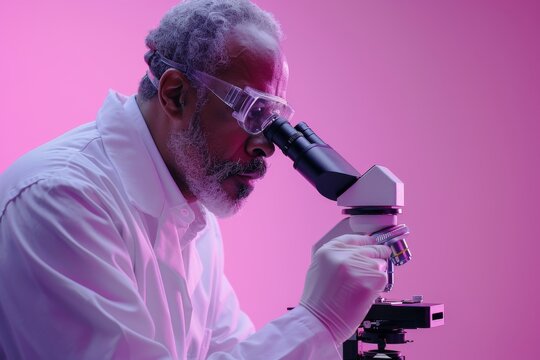 Senior infectious disease specialist examining samples through a microscope