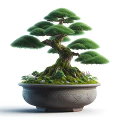 Zelfklevend Fotobehang bonsai Tree in a special pot, isolated on a white background, banner, copy space, against a white wall © TJ_Designs
