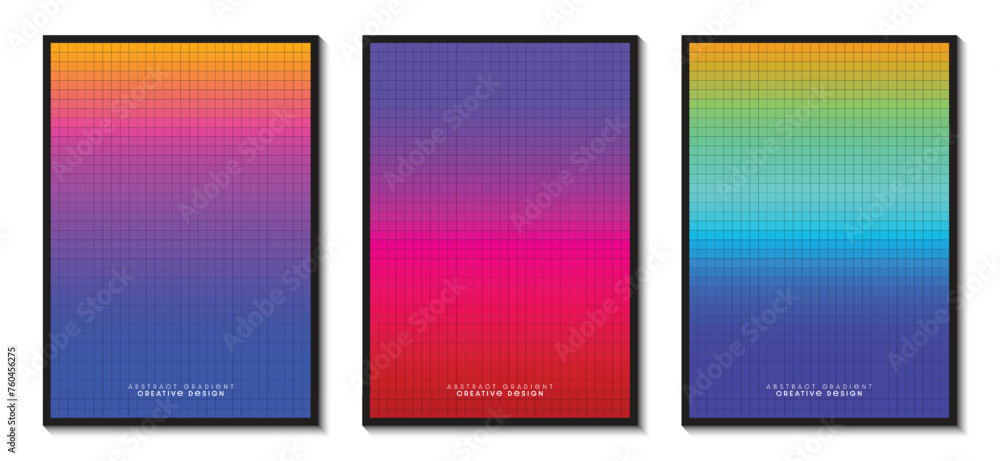 Poster pixels gradient colorful abstract mosaic pattern graphic background set. vector illustration for you