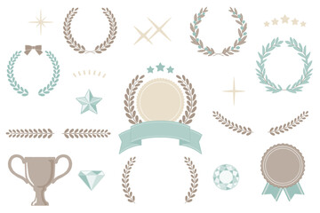 月桂冠、メダル、アワード　手描き風画像詰め合わせ