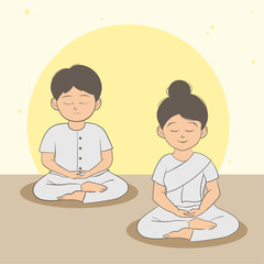 hand drawn art illustration of a man and woman meditating in white clothes