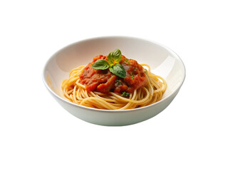 Pasta with tomato sauce in a white bowl. isolated on transparent background.