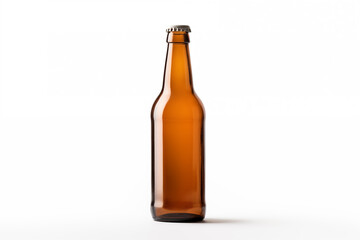empty dark glass bottle mockup for beer on a white background