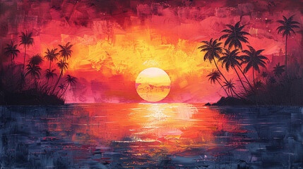 Leinwand der Natur: Tropischer Sonnenuntergang - obrazy, fototapety, plakaty