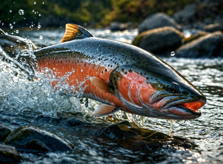 Salmon Leaps for Joy in Crystal-Clear River