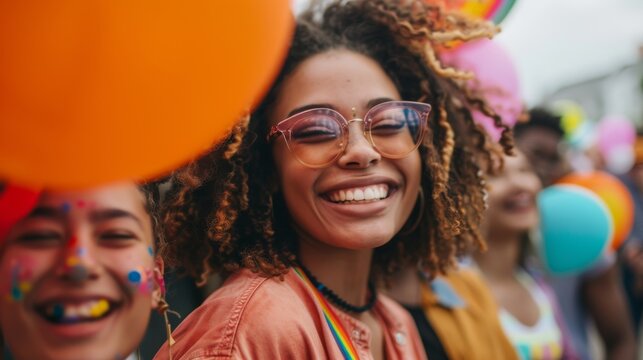 Diverse pride celebration with joyful LGBTQ community members