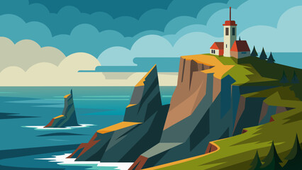 coastal cliffside with a lighthouse