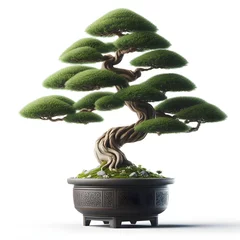 Wandcirkels tuinposter bonsai Tree in a special pot, isolated on a white background, banner, copy space, against a white wall © TJ_Designs