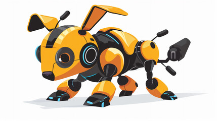 A cute clipart robot dog wagging its tail, with antennas twitching in excitement.