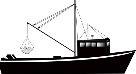 Chalutier pour la pêche industrielle sur fond blanc	