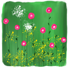Abstract mixed media background with flowers