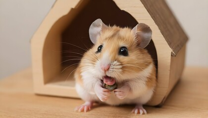 A Hamster Popping Out Of A Tiny Hamster House