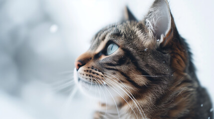 A beautiful closeup cute cat, enjoying himself indoors, domestic animals, purring cat