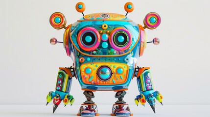 A playful clipart robot with colorful buttons and antennae, perfect for kids' designs.