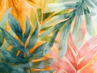 Minimal tropical watercolor, close-up, soft pastel hues, minimalist
