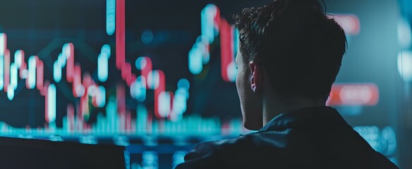 an investor looking display. display screen stock chart. in minimal style trading room. generative AI