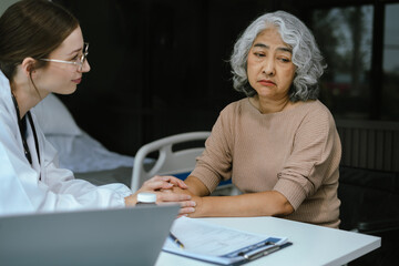 Stressed patient are treated by a psychologist or doctor in a psychiatric clinic. Patients reported symptoms of depression, stress, irritability, and life problems.