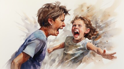Illustration. A boy who is being shouted at by his mother - obrazy, fototapety, plakaty