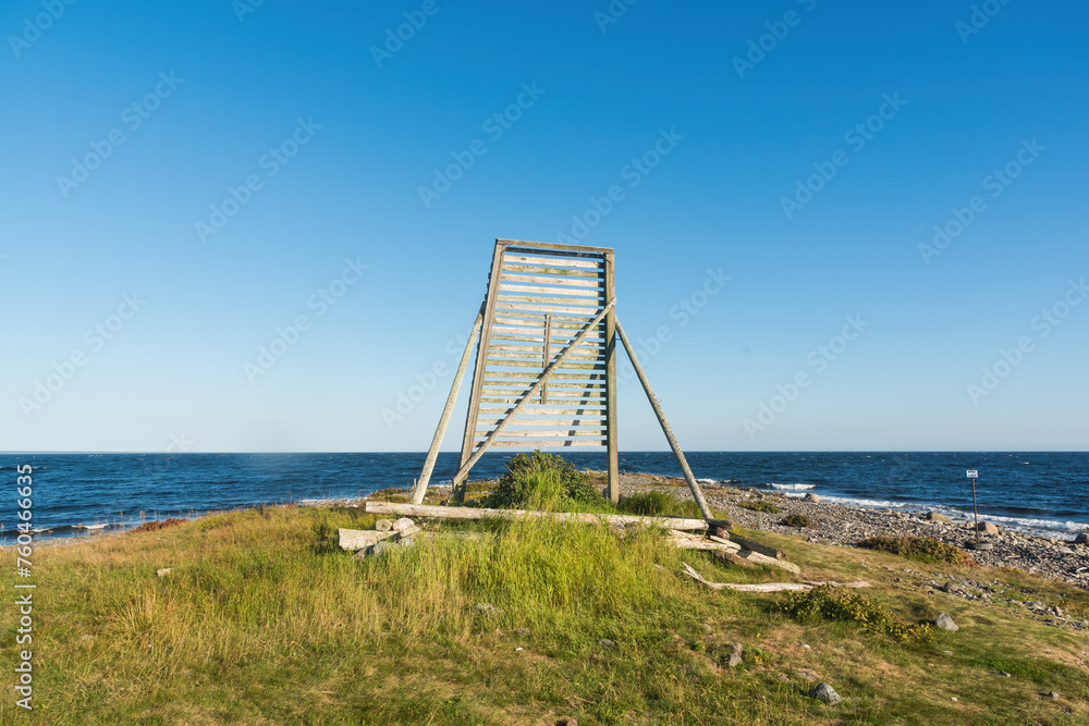 Wall mural wooden fairway sign for ships, navigation signs marking the ship's course