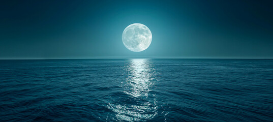 big super full moon over the sea or ocean at night, midnight - obrazy, fototapety, plakaty