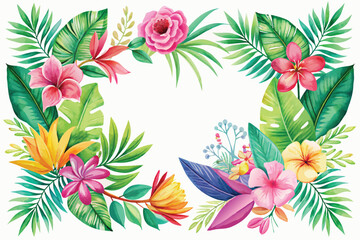 tropical flowers and leafs frame with floral decoration vector illustration design