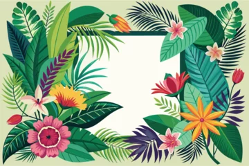 Fotobehang Tropical flowers and leaves background. Vector illustration in flat style © Rony