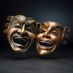 The Timeless Duality of Drama: A Monochromatic Depiction of Classic Theatre Masks - obrazy, fototapety, plakaty