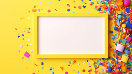 Bright colorful carnival or party frame on yellow